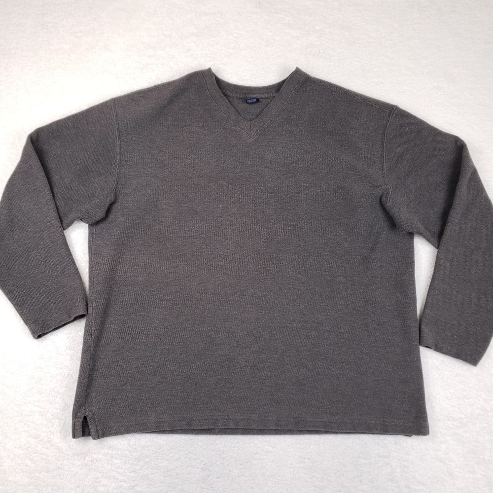 Lands End Mens XL V-Neck Pullover Long Sleeve Cotton Charcoal Gray Top VTG 90s